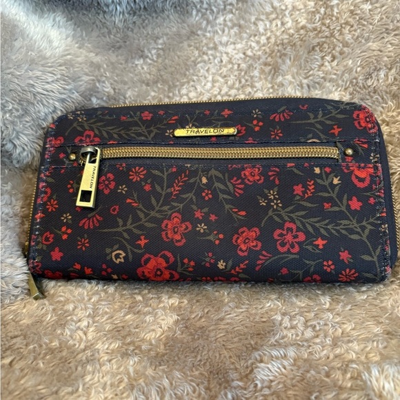 Travelon Women's Floral Wallet - Black and Red - Picture 1 of 11